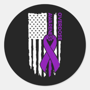 Overdosis Awareness Flag Paarse lint Ronde Sticker