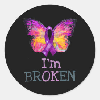 Overdosis Bewustheid Butterfly Paars Ribbon Ik ben Ronde Sticker