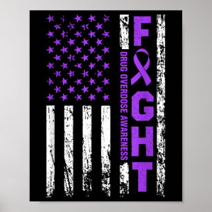 Overdosis bewustzijn Paarse lint Amerikaanse vlag Poster