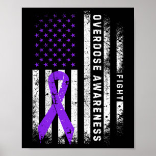 Overdosis bewustzijn paarse lint USA-vlag drugsver Poster