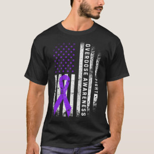 Overdosis bewustzijn paarse lint Usa vlag drugsver T-shirt
