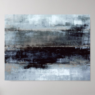 'Overdreven' blauwe Abstracte kunstschilderijen Poster