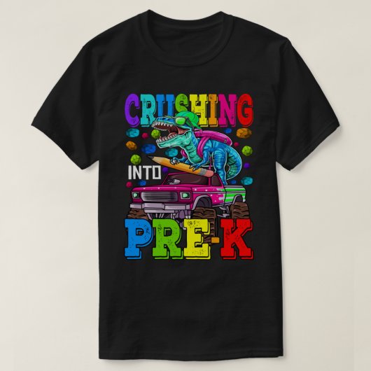 Overdrukken in pre-k monster Truck Dinosaur T Rex T-shirt (Design voorkant)