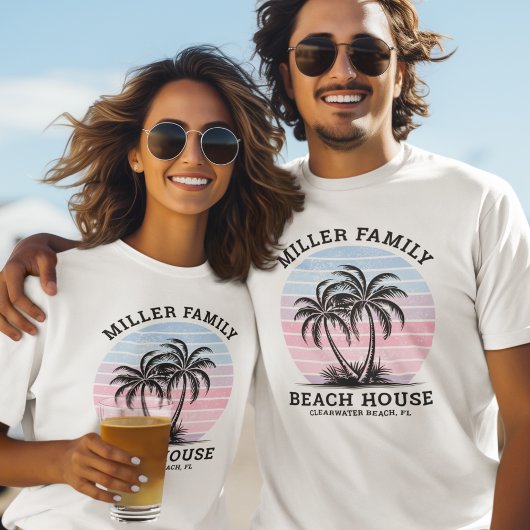 Overeenkomende familienaam Palm Tree Sunset Beach T-shirt