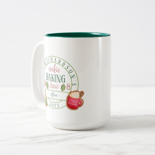 Overeenkomende kerstbakkersbemanning tweekleurige koffiemok (Voorkant links)