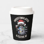 Overgestimuleerde en feestelijke AF Raccoon Espres Papieren Bekers (Voorkant)