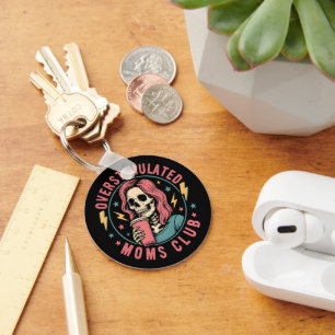 Overgestimuleerde Moms Club Skull Messy Mom Life Sleutelhanger