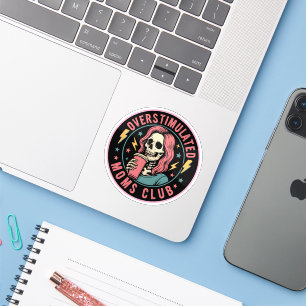 Overgestimuleerde Moms Club Skull Messy Mom Life Sticker