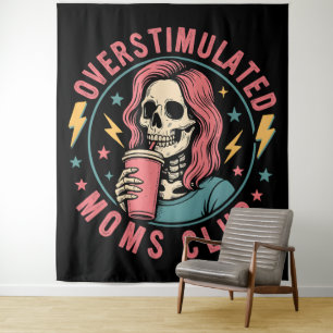 Overgestimuleerde Moms Club Skull Messy Mom Life Wandkleed
