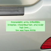 Overgewicht, acne, onvruchtbaarheid, onregelmatig, bumpersticker (Op auto)