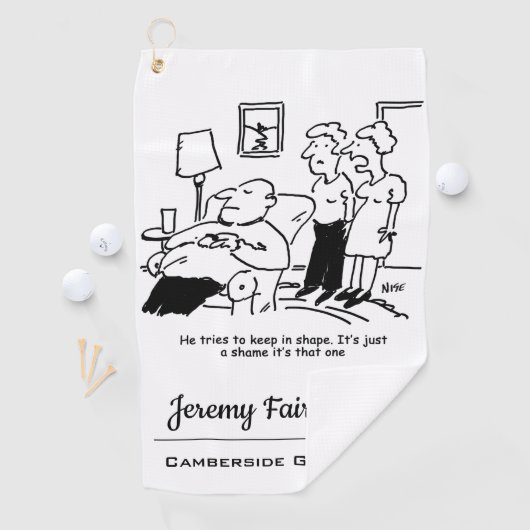 Overgewicht ongeschikt Man voor bijen probeert te Golfhanddoek (Insitu)