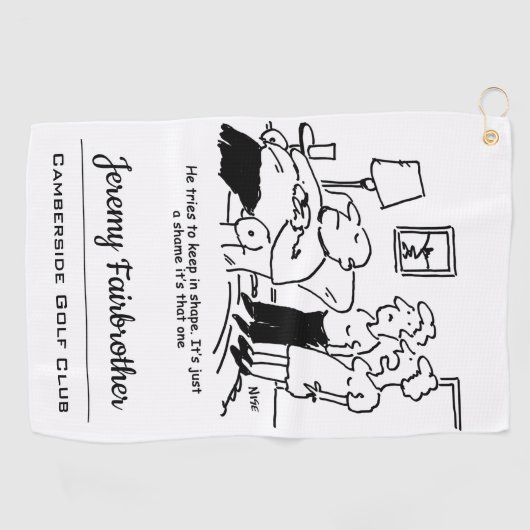 Overgewicht ongeschikt Man voor bijen probeert te Golfhanddoek (Horizontaal)