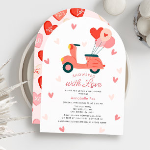 Overgoten met Liefde Motor Scooter Meisje Baby Sho Kaart