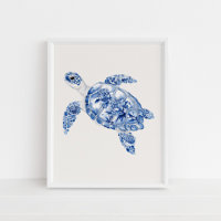 Overhead Zee Turtle – Coastal Blue op Beige