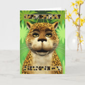 Overkleinzoon Leopard Oerwoud Verjaardag Kaart (Gele Bloem)