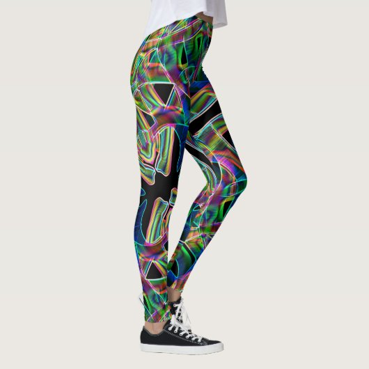 Overlappende bandachtige krommen, neonkleurige ver leggings (Rechts)