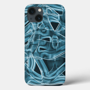 Overlappende curven in tapevorm, blauw neonreliëf iPhone 13 hoesje