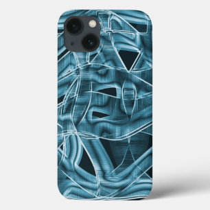 Overlappende curven zoals lint, blauw neonreliëf iPhone 13 hoesje