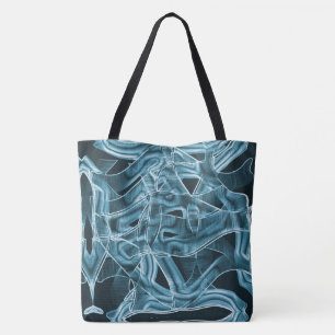 Overlappende curven zoals lint, blauw neonreliëf draagtas