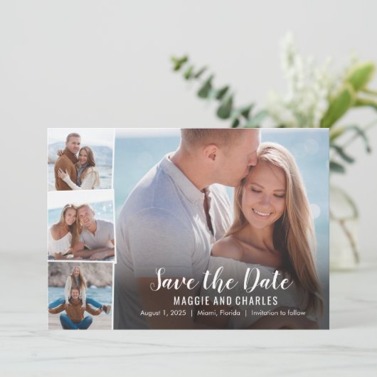 Overlappende foto's opslaan de datumkaart bedankkaart (Staand voorkant)