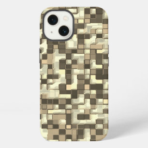 Overlappende kleine vierkantjes in tonnen bruin be iPhone 13 hoesje