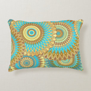 Overlappende Mandala Blauw Bruin Goud Accent Kussen
