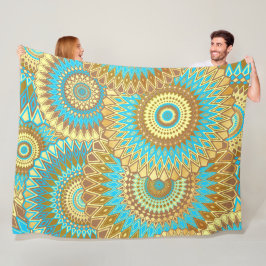 Overlappende Mandala Blauw Bruin Goud Fleece Deken