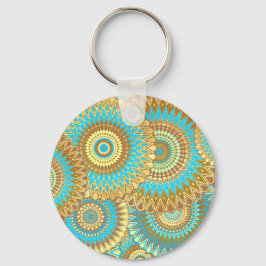 Overlappende Mandala Blauw Bruin Goud Sleutelhanger