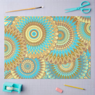 Overlappende Mandala Blauw Bruin Goud Tissuepapier