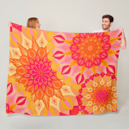 Overlappende Mandala Oranje Roze Geel Fleece Deken