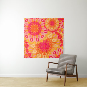 Overlappende Mandala Oranje Roze Geel Wandkleed