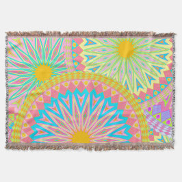 Overlappende Mandala Roze Blauw Geel Mint Paars Deken