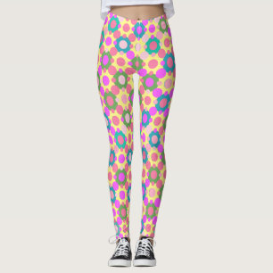 Overlappende Polka Dots in Roze en Groen L Geel Leggings
