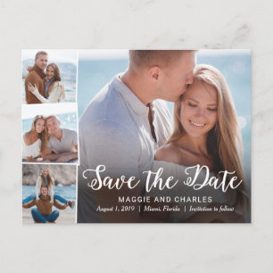 Overlapping foto's bruiloft Save the Date Briefkaa Aankondigingskaart
