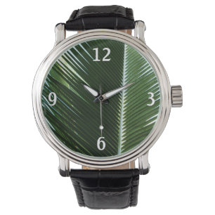 Overlapping Palm Fronds Tropical Green Abstract Horloge