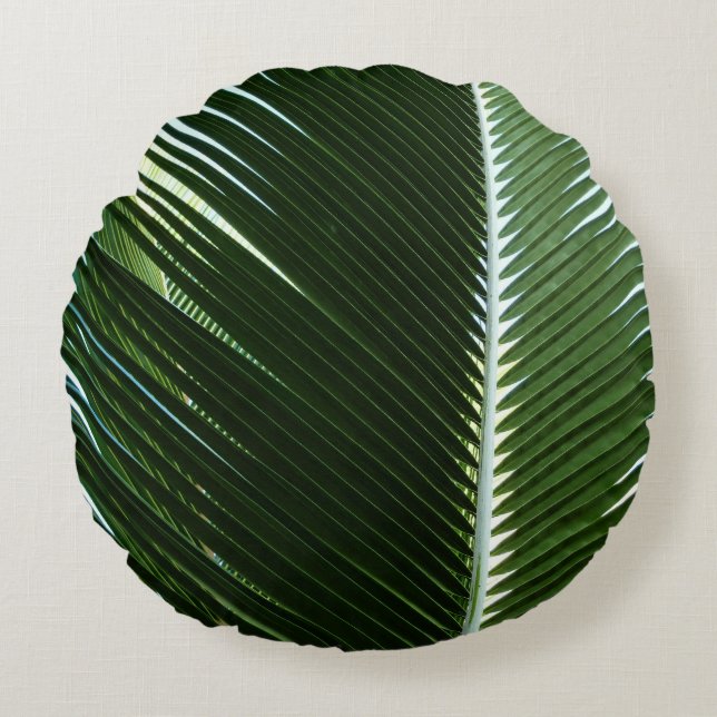 Overlapping Palm Fronds Tropical Green Abstract Rond Kussen (Voorkant)