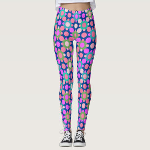Overlapping Polka Dots in Pink and Green Blue BG Leggings