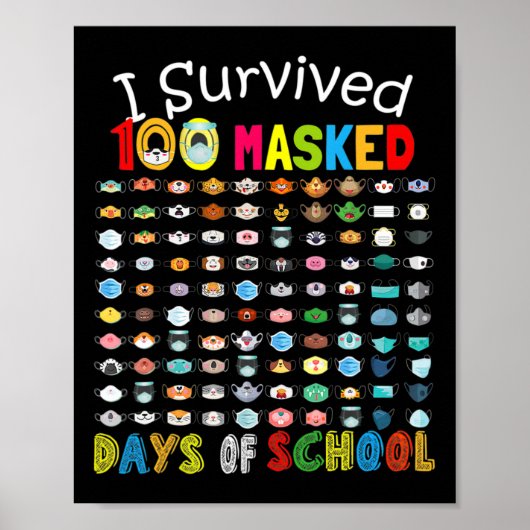 Overleefde 100 gemaskerde dagen van school 100 Fun Poster (Voorkant)