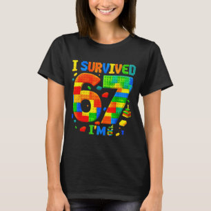Overleefde 67 8 verjaardag jongen meisje bouwstene t-shirt