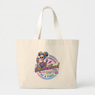 Overleven als Moeder, Eén Koffie per Keer Kleurrij Grote Tote Bag