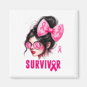 Overlevende borstkanker bewustzijn roze Messy Bun  Magneet