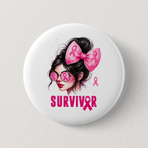 Overlevende borstkanker bewustzijn roze Messy Bun Ronde Button 5,7 Cm