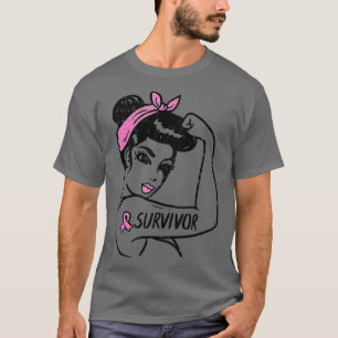 Overlevende borstkanker Rosie Riveter Pink Ribbon  T-shirt