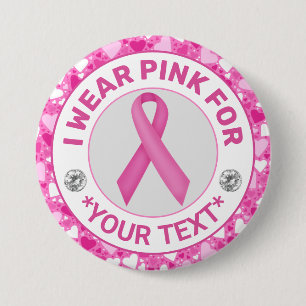 Overlevende van borstkanker – Roze lint hart rand Ronde Button 7,6 Cm