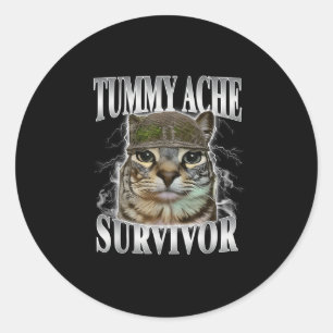 Overlevende van buikpijn Funny Cat Meme Ronde Sticker