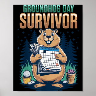 Overlevende van Groundhog Day Grappige kalender Kn Poster