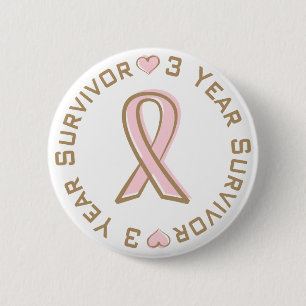 Overleving door roze ribbon Breast Cancer 3 jaar Ronde Button 5,7 Cm