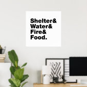 Overleving (Schuin & Water & Vuur & Voedsel). Post Poster (Thuiskantoor)