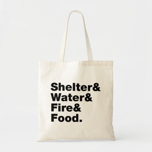 Overleving (Schuin & Water & Vuur & Voedsel). Tote Bag (Voorkant)