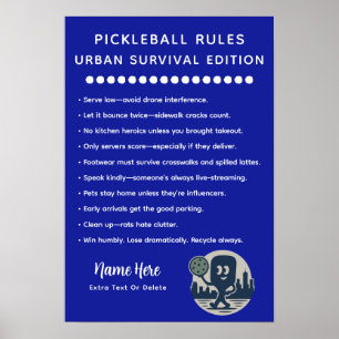 Overlevingsregels voor Pickleball in de Stad Poster